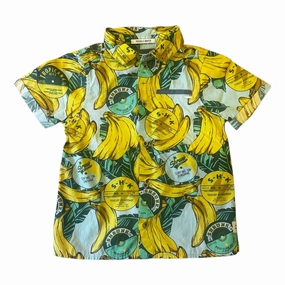 Boy's Printed Shrot Sleeve Button Down Shirt In Bananas graphic tees for boys, polo shirts boys