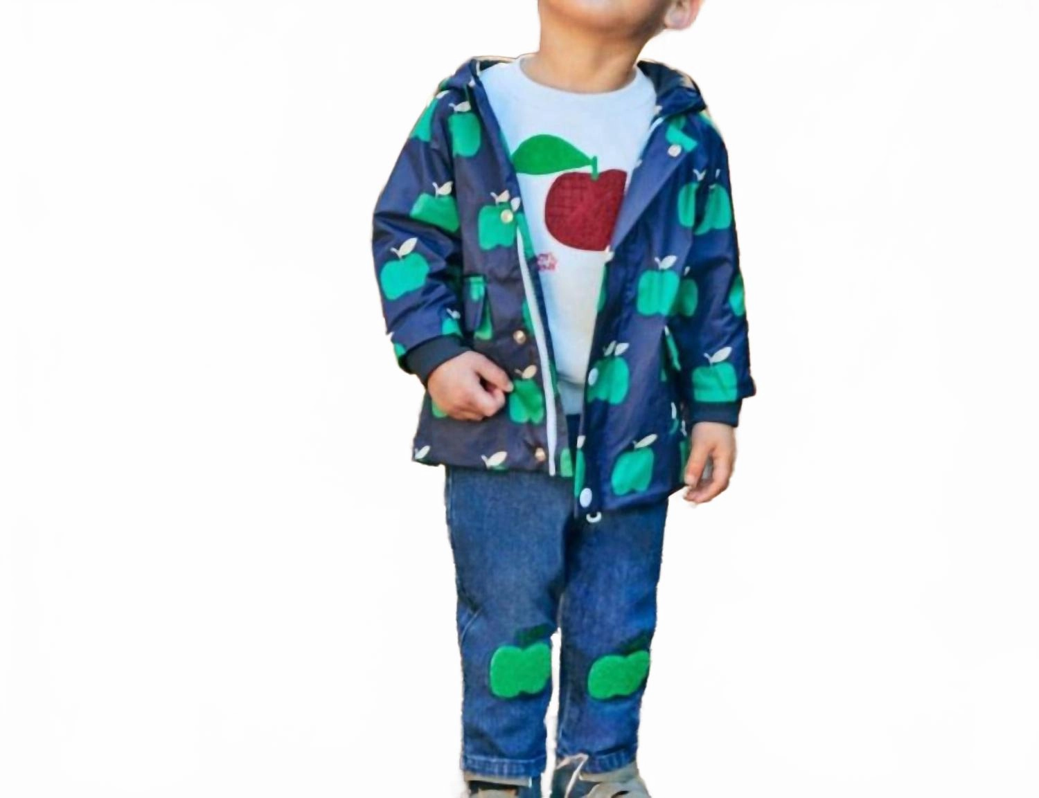 Boy's Recycled Fabric Apple Baby Raincoat In Blue Ribbon Apple Boys Waterproof Parka
