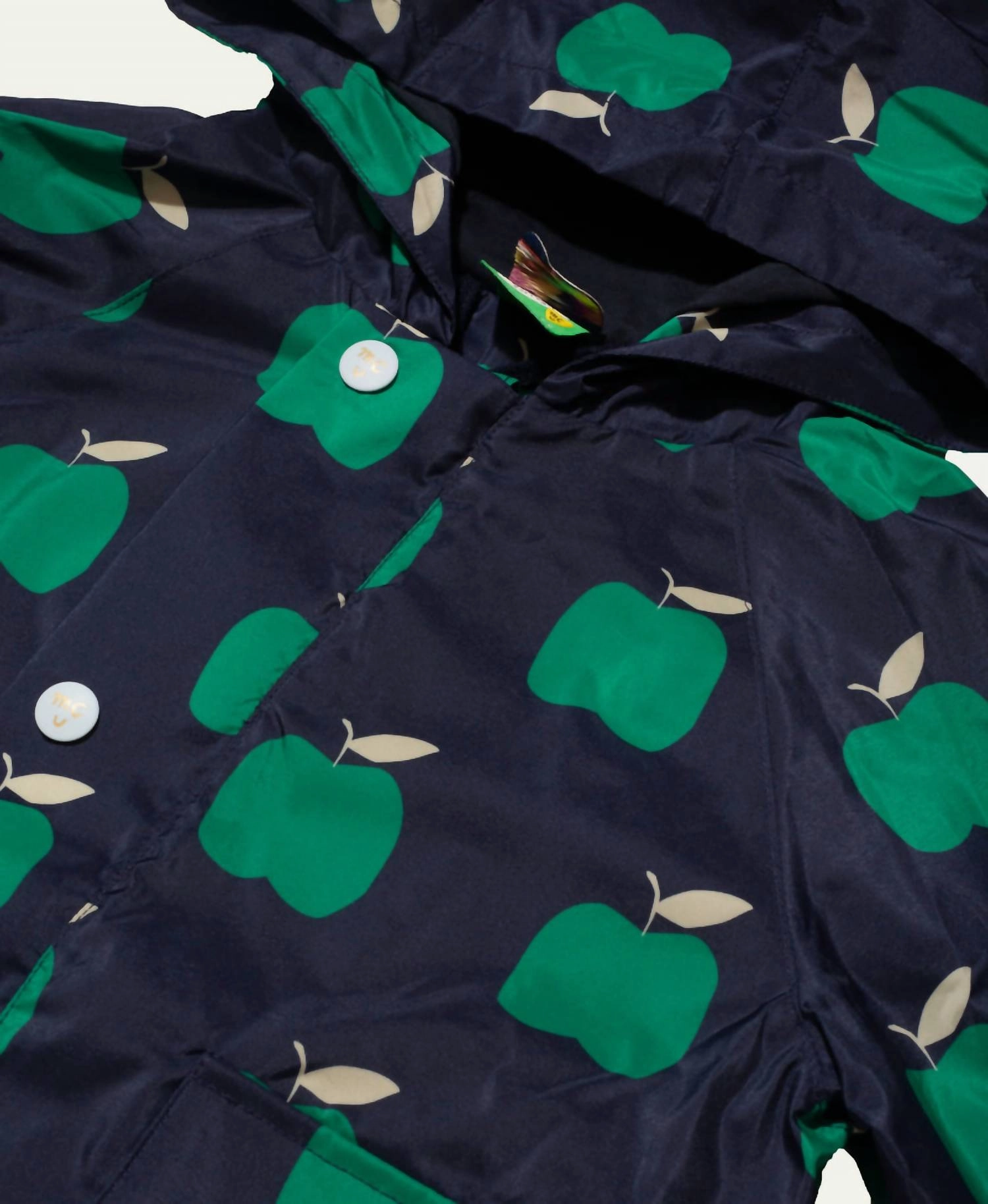 Boy's Recycled Fabric Apple Baby Raincoat In Blue Ribbon Apple Boys Waterproof Parka