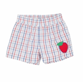 Boy's Sheffield Shorts In Whitehall Windowpane With Richmond Red Apple boys athletic shorts, cargo shorts boys