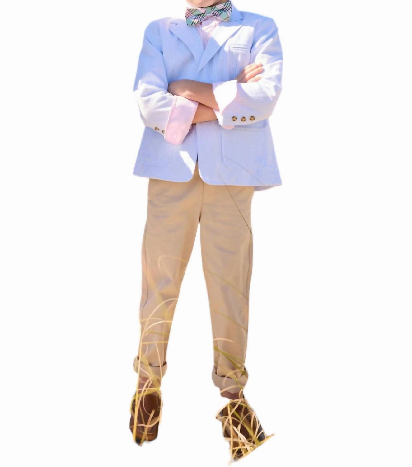 Boy's Slim Pants In Stone Twill Boys Elastic Waist Trousers