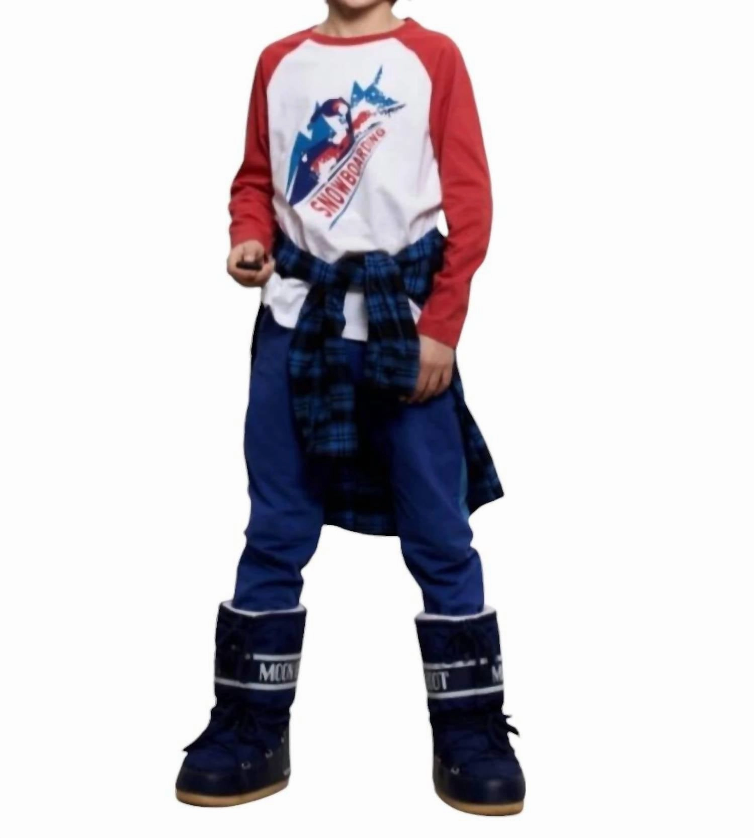 Boy's Snowboard Sound Tee In White/red Boys Henley T Shirt