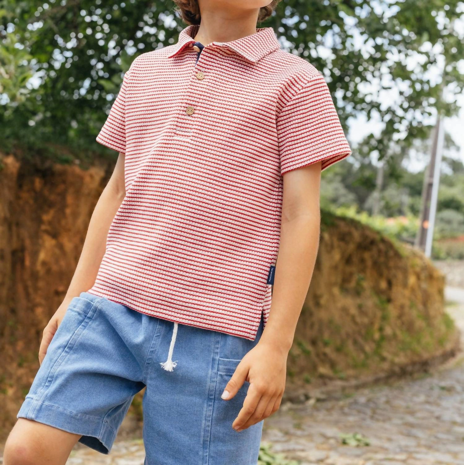 Boy's Striped Jersey Polo Shirt In Red Boys Henley T Shirt