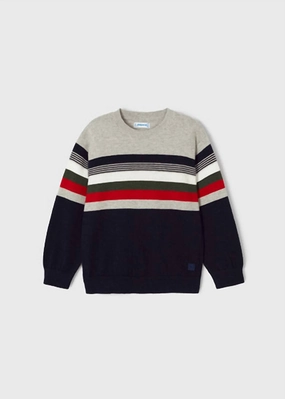 Boy's Striped Knit Sweater In Navy Blue graphic tees for boys, polo shirts boys