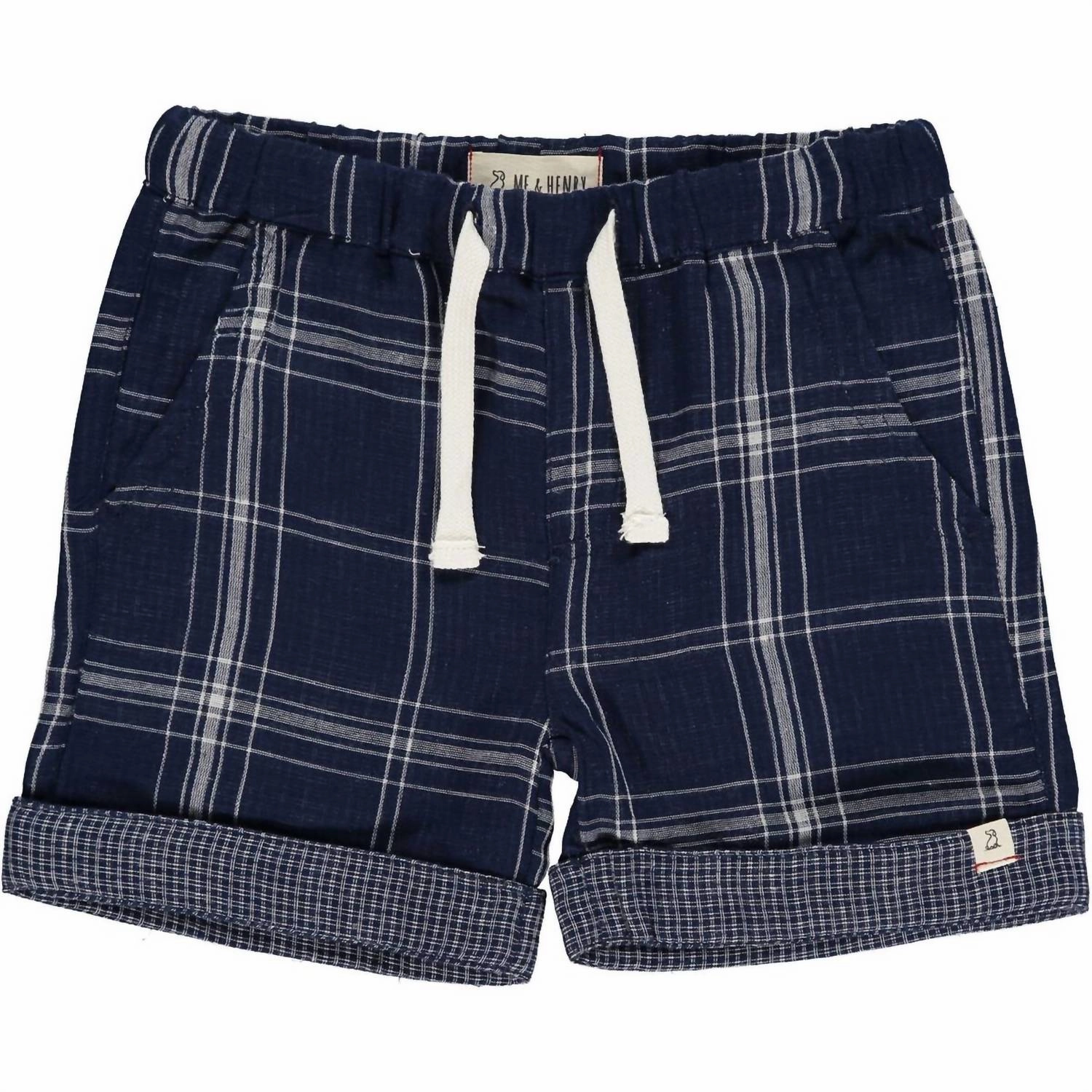 Boy's Turn-Up Shorts In Marina Navy Gauze Boys Drawstring Athletic Shorts