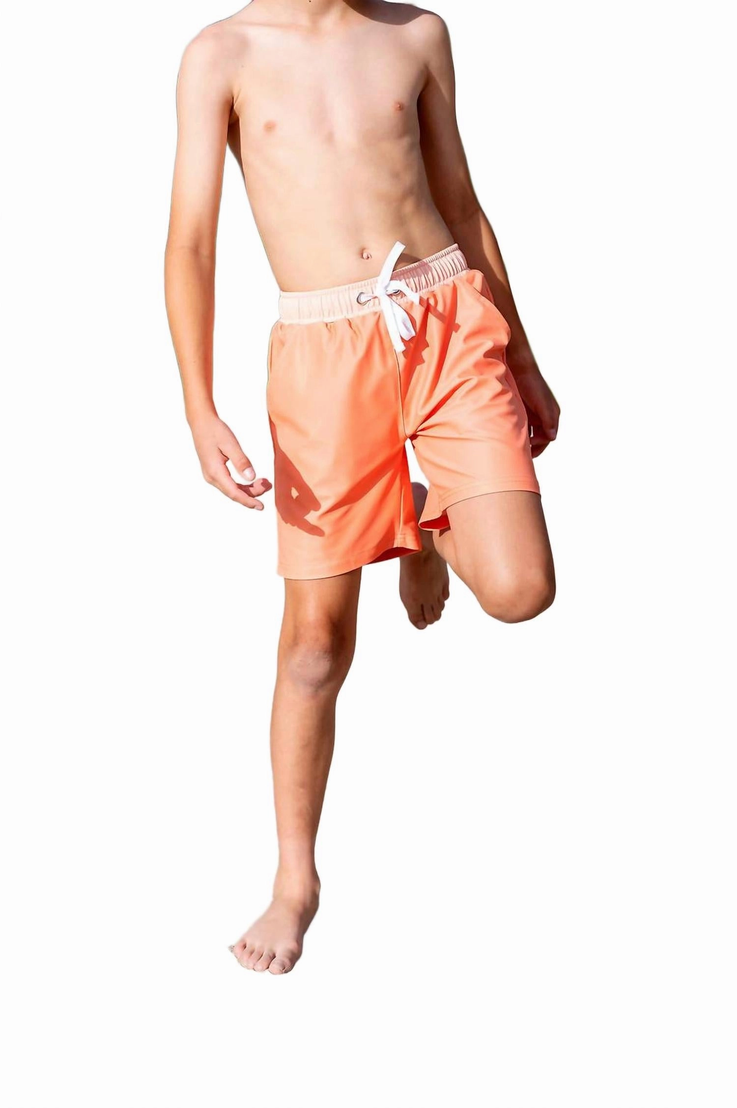 Boy's Upf 50 Swimwear   Liner Shorts In Orange Sherbet Boys Drawstring Athletic Shorts