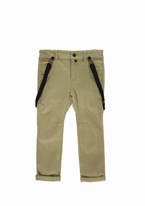 Boy's Woven Trousers With Removable Suspenders / Braces In Olive Khaki boys jogger pants, school uniform pants boys