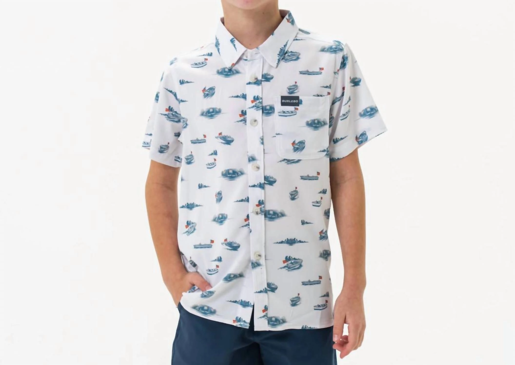 Boy's Youth Perf Button Up In Lake Weekend graphic tees for boys, polo shirts boys