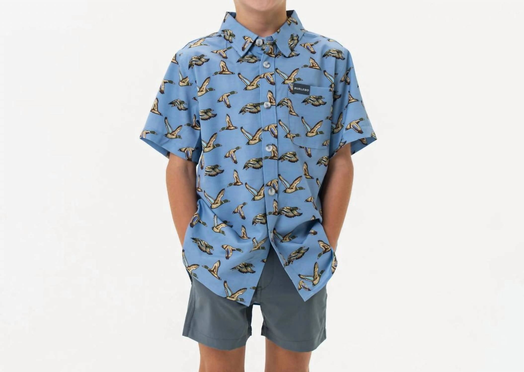 Boy's Youth Performance Button Up In Jumbo Mallard graphic tees for boys, polo shirts boys