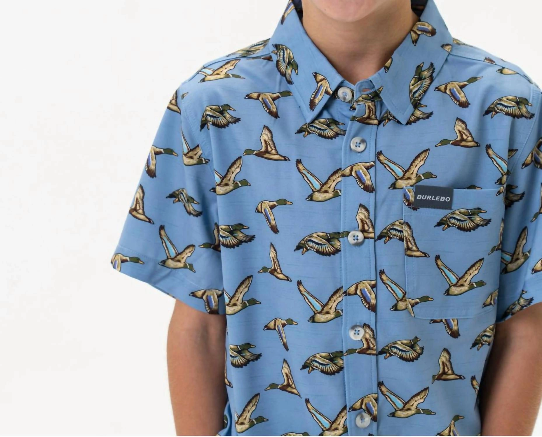 Boy's Youth Performance Button Up In Jumbo Mallard Boys Henley T Shirt