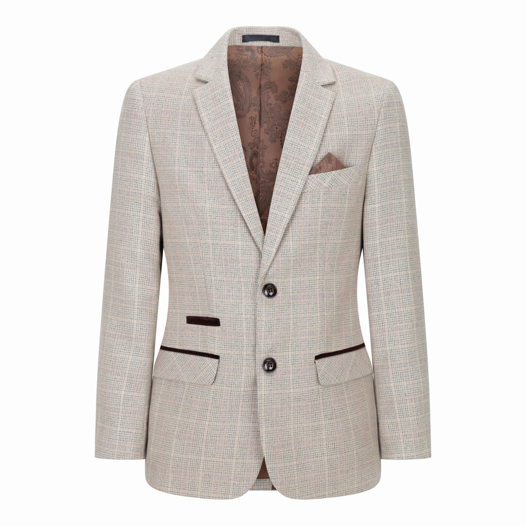 Boys 3 Piece Beige Tweed Check Vintage Retro Suit Boys Summer Matching Set