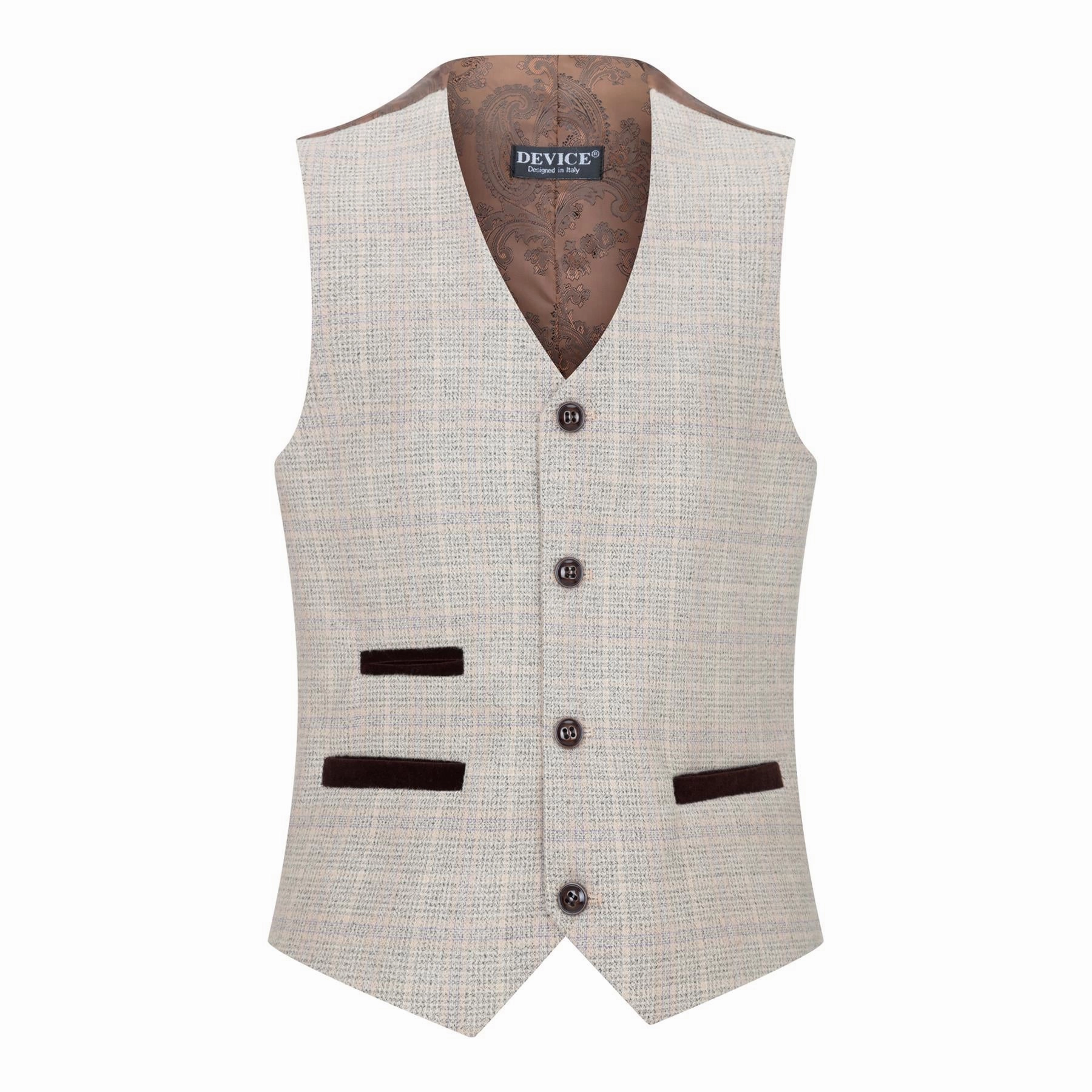 Boys 3 Piece Beige Tweed Check Vintage Retro Suit Boys Summer Matching Set