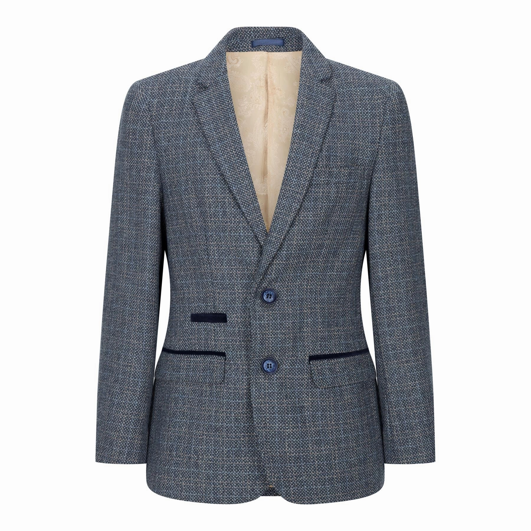 Boys 3 Piece Blue Tweed Check Vintage Retro Suit Boys Summer Matching Set