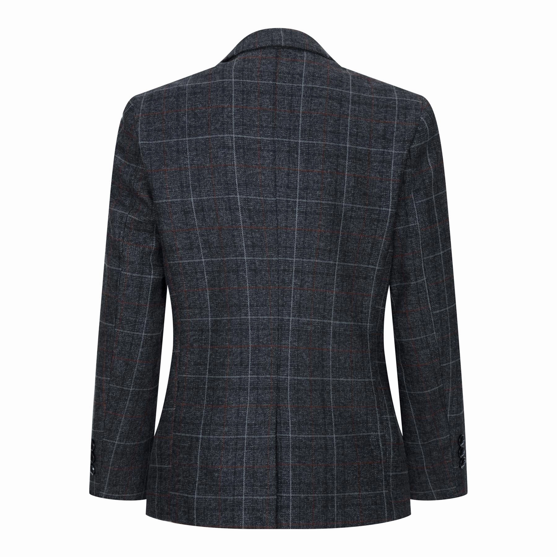 Boys 3 Piece Charcoal Grey Tweed Check Vintage Retro Suit Boys Summer Matching Set