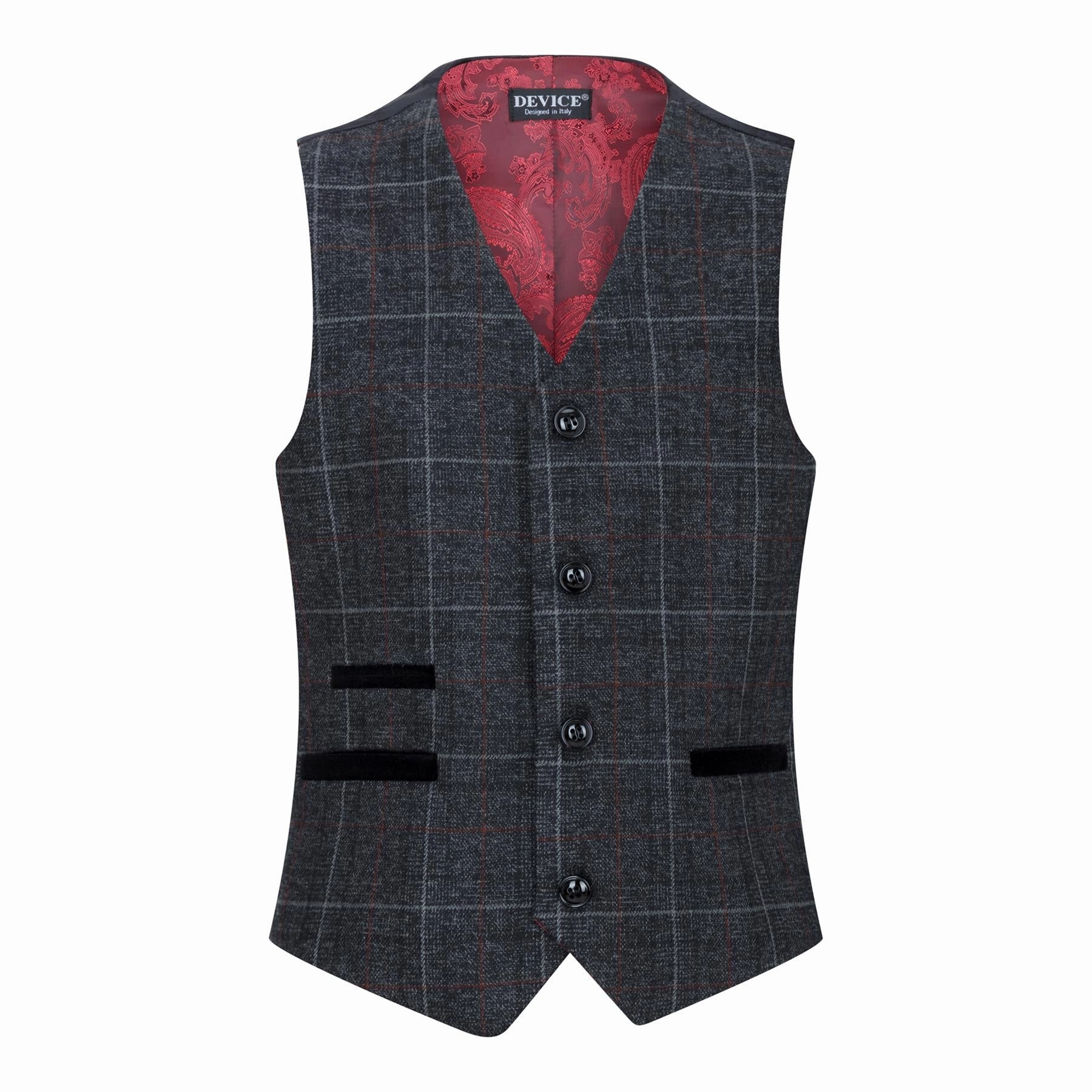 Boys 3 Piece Charcoal Grey Tweed Check Vintage Retro Suit Boys Summer Matching Set
