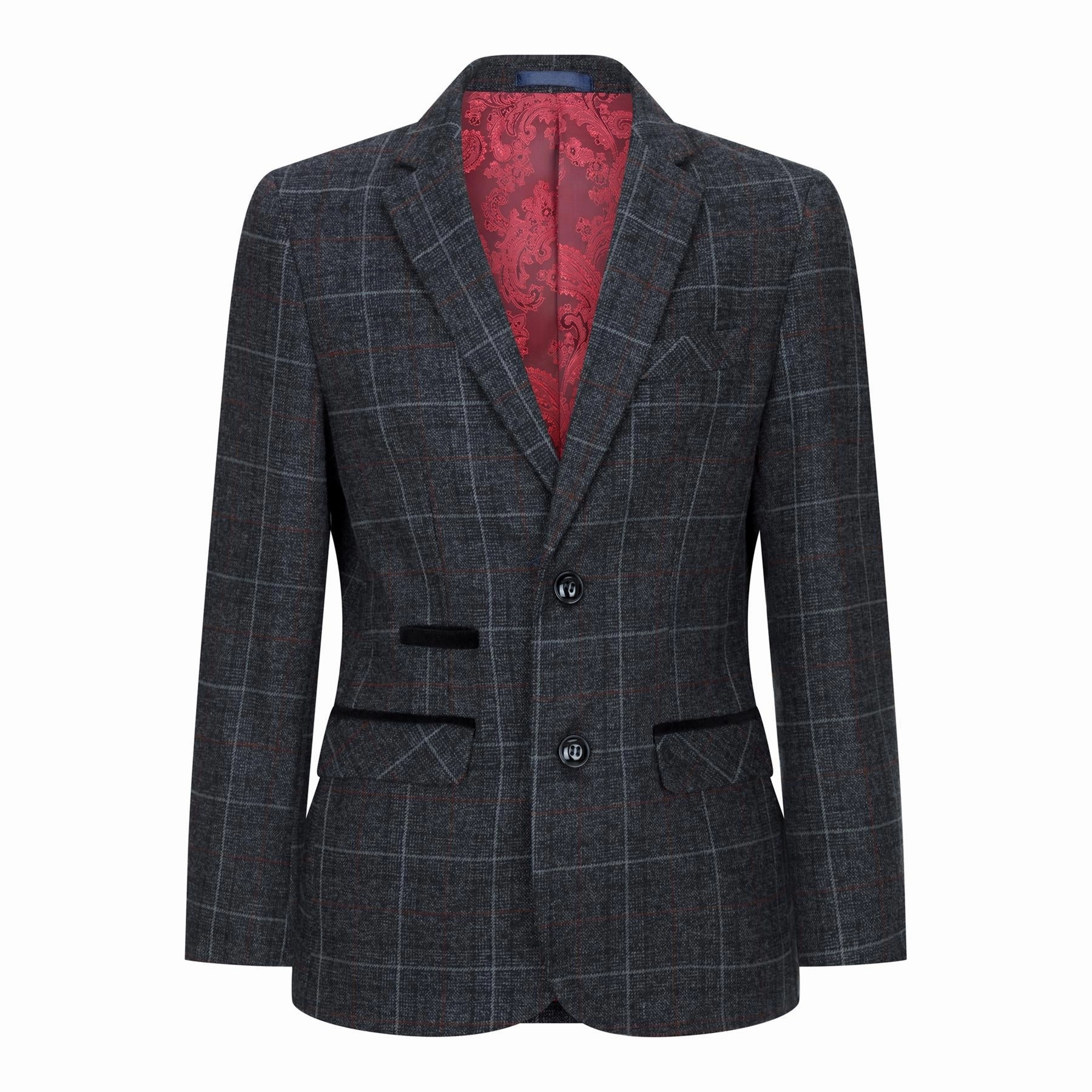 Boys 3 Piece Charcoal Grey Tweed Check Vintage Retro Suit Boys Summer Matching Set