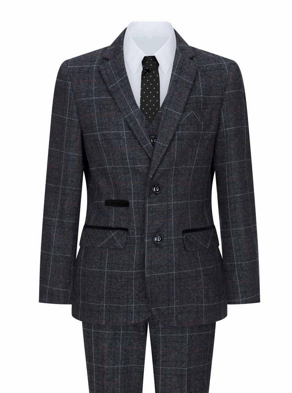 Boys 3 Piece Charcoal Grey Tweed Check Vintage Retro Suit 2-piece outfit boys, toddler matching sets