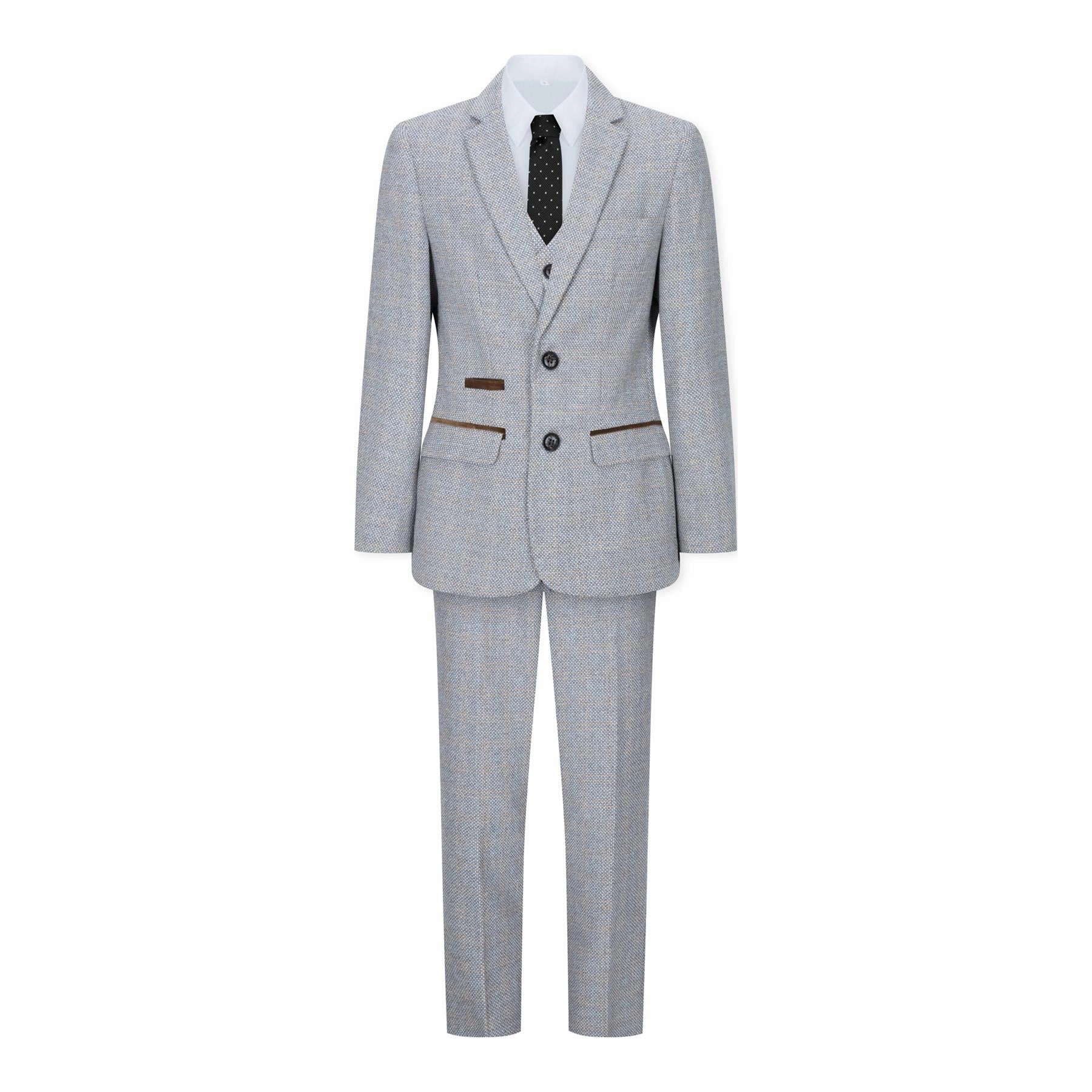 Boys 3 Piece Cream Tweed Check Vintage Retro Suit Boys Summer Matching Set