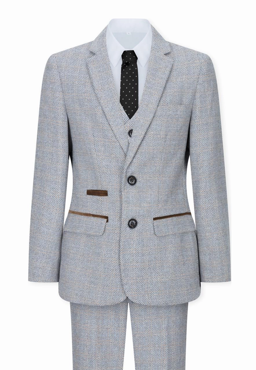 Boys 3 Piece Cream Tweed Check Vintage Retro Suit 2-piece outfit boys, toddler matching sets