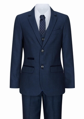 Boys 3 Piece Navy Blue Birdseye Tweed Suit 2-piece outfit boys, toddler matching sets