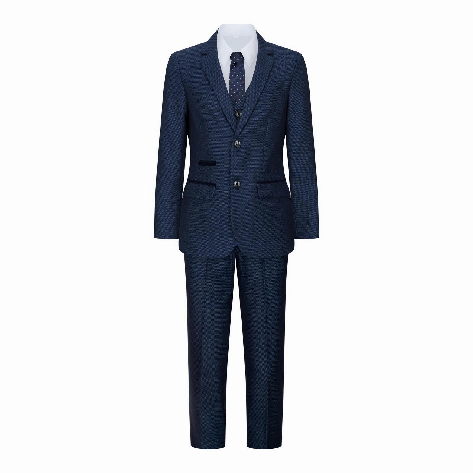 Boys 3 Piece Navy Blue Birdseye Tweed Suit Boys Summer Matching Set