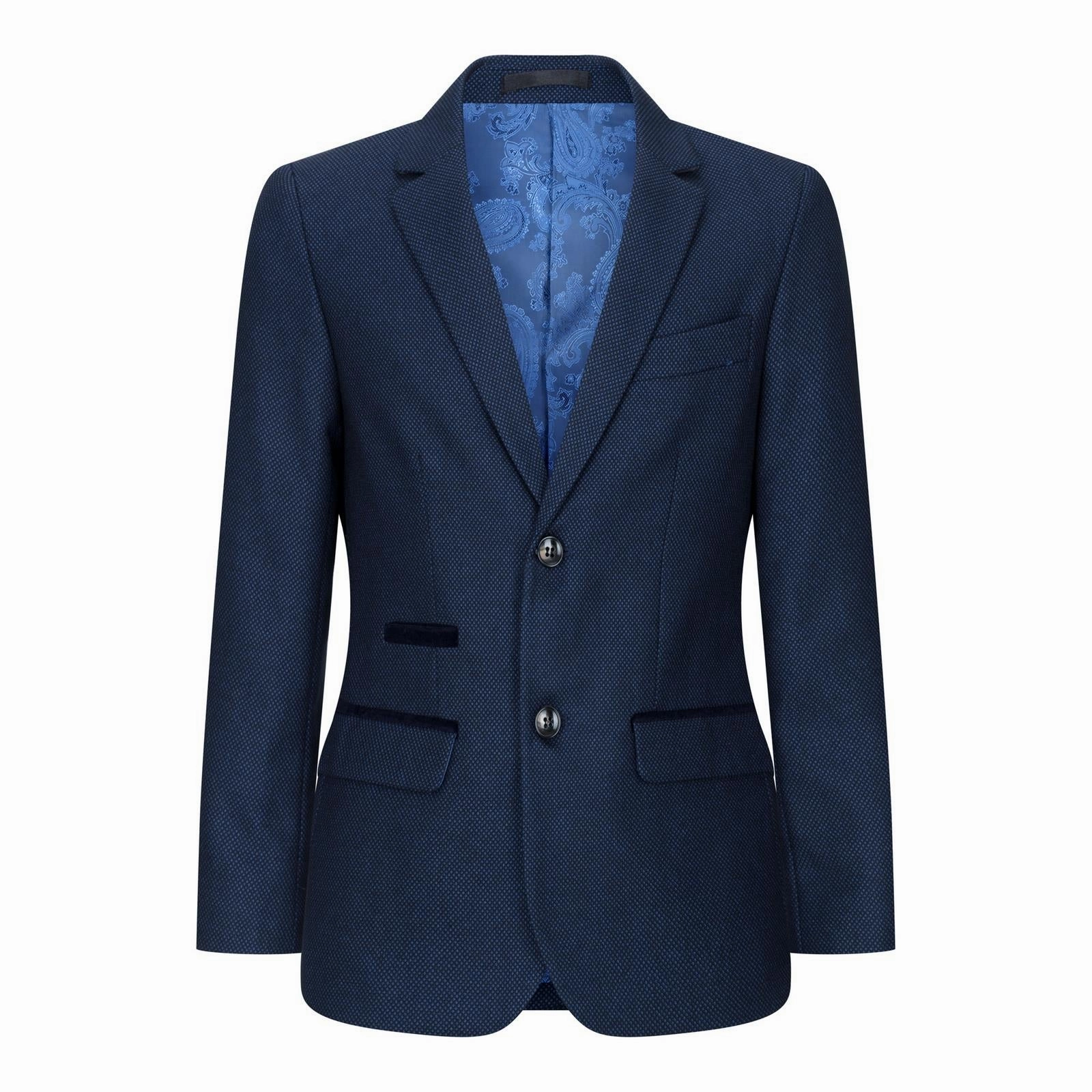Boys 3 Piece Navy Blue Birdseye Tweed Suit Boys Summer Matching Set