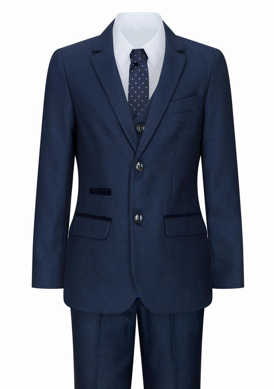 Boys 3 Piece Navy Blue Birdseye Tweed Suit 2-piece outfit boys, toddler matching sets