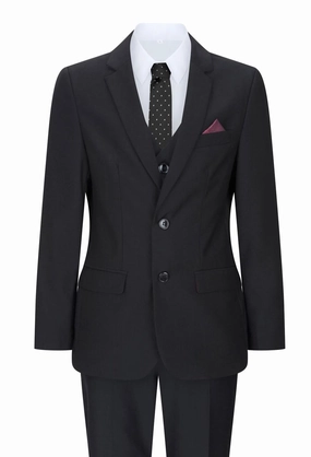 Boys 3 Piece Plain Black Classic Retro Suit 2-piece outfit boys, toddler matching sets