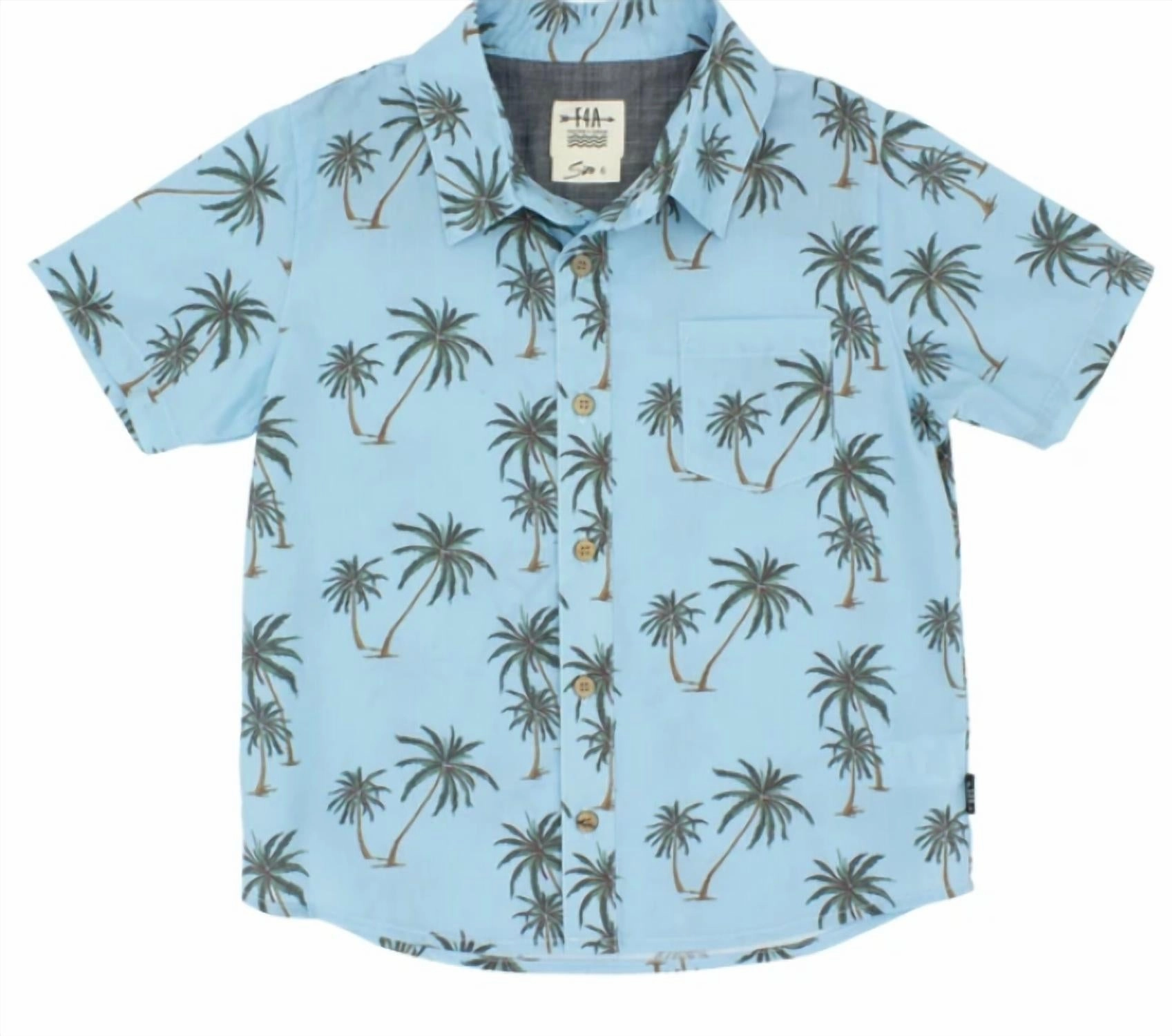 Boys' Wavy Palm Button Down In Crystal Blue graphic tees for boys, polo shirts boys
