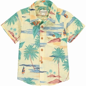 Boys Aloha Woven Button Down Shirt In Yellow Hawaii graphic tees for boys, polo shirts boys