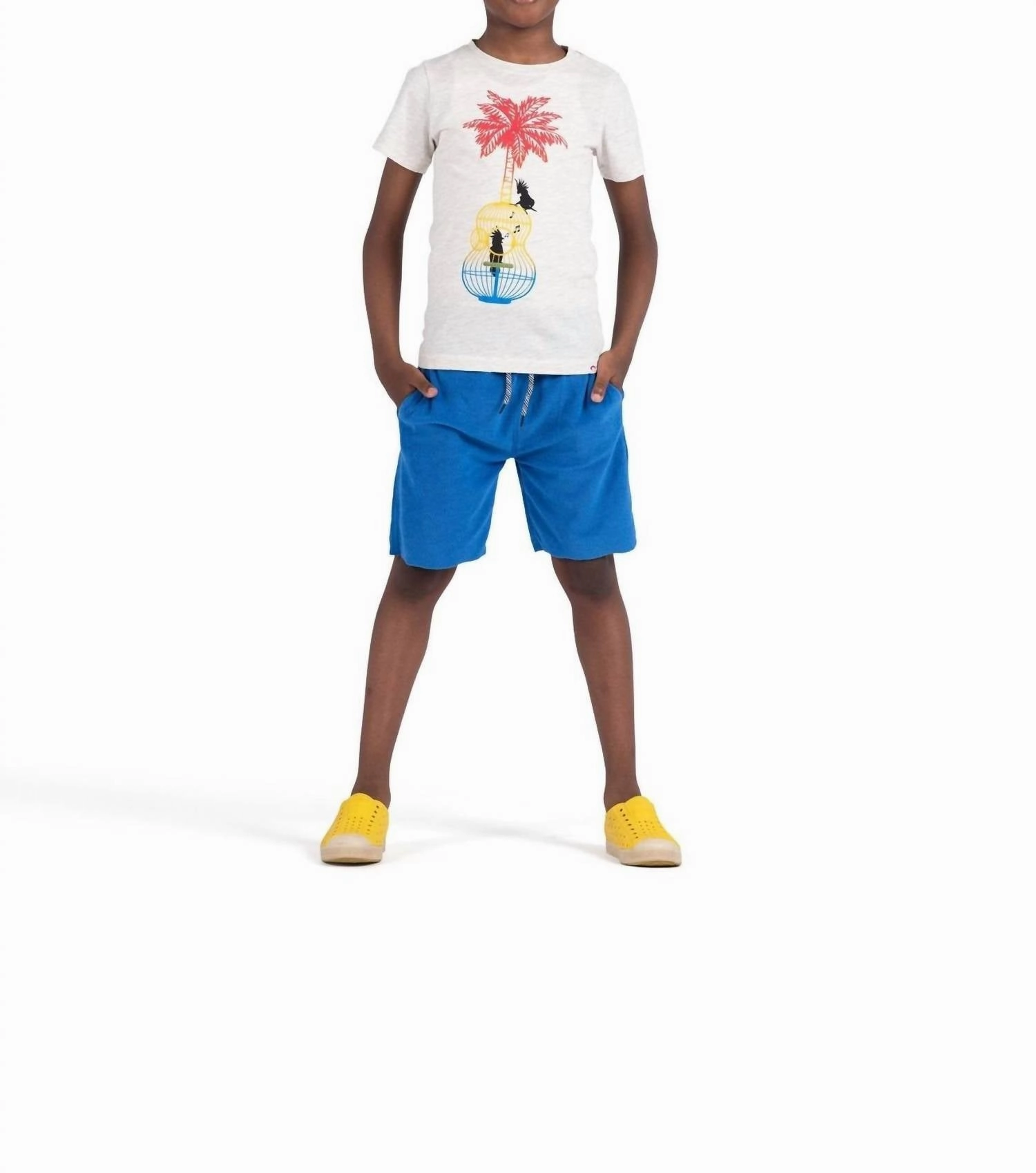 Boys Blue Camp Shorts In Blue Terry Boys Drawstring Athletic Shorts