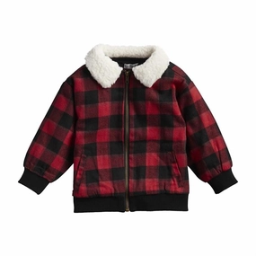 BoyS Buffalo Check Sherpa Collar Jacket In Red winter jackets for boys, lightweight puffer boys