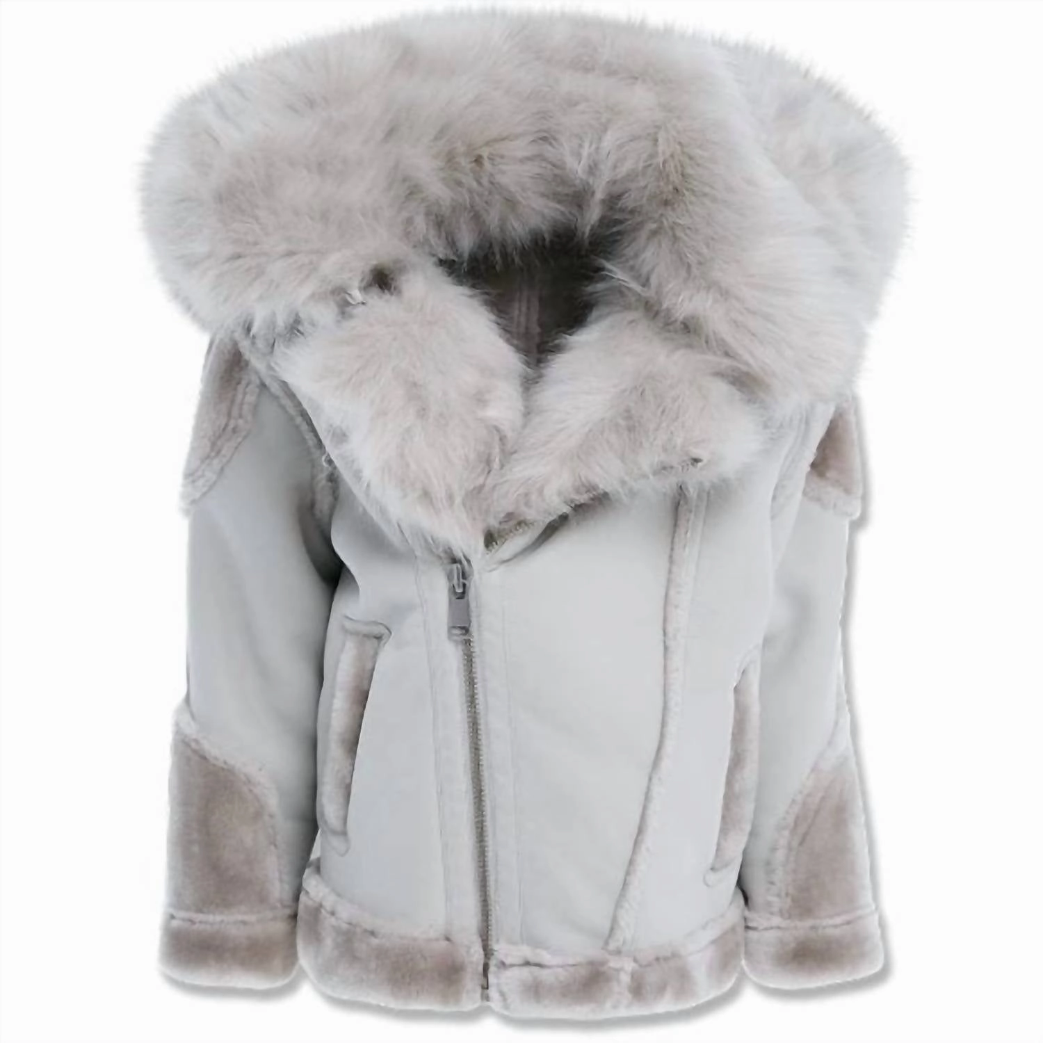 Boys El Jefe Shearling Moto Jacket In Arctic Wolf Boys Waterproof Parka