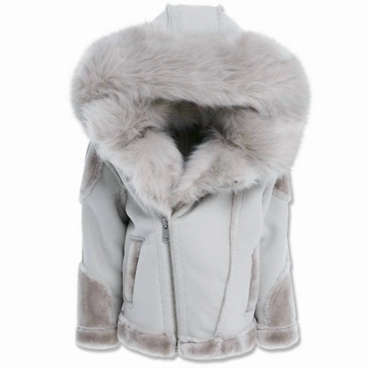 Boys El Jefe Shearling Moto Jacket In Arctic Wolf winter jackets for boys, lightweight puffer boys