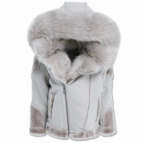 Boys El Jefe Shearling Moto Jacket In Arctic Wolf winter jackets for boys, lightweight puffer boys