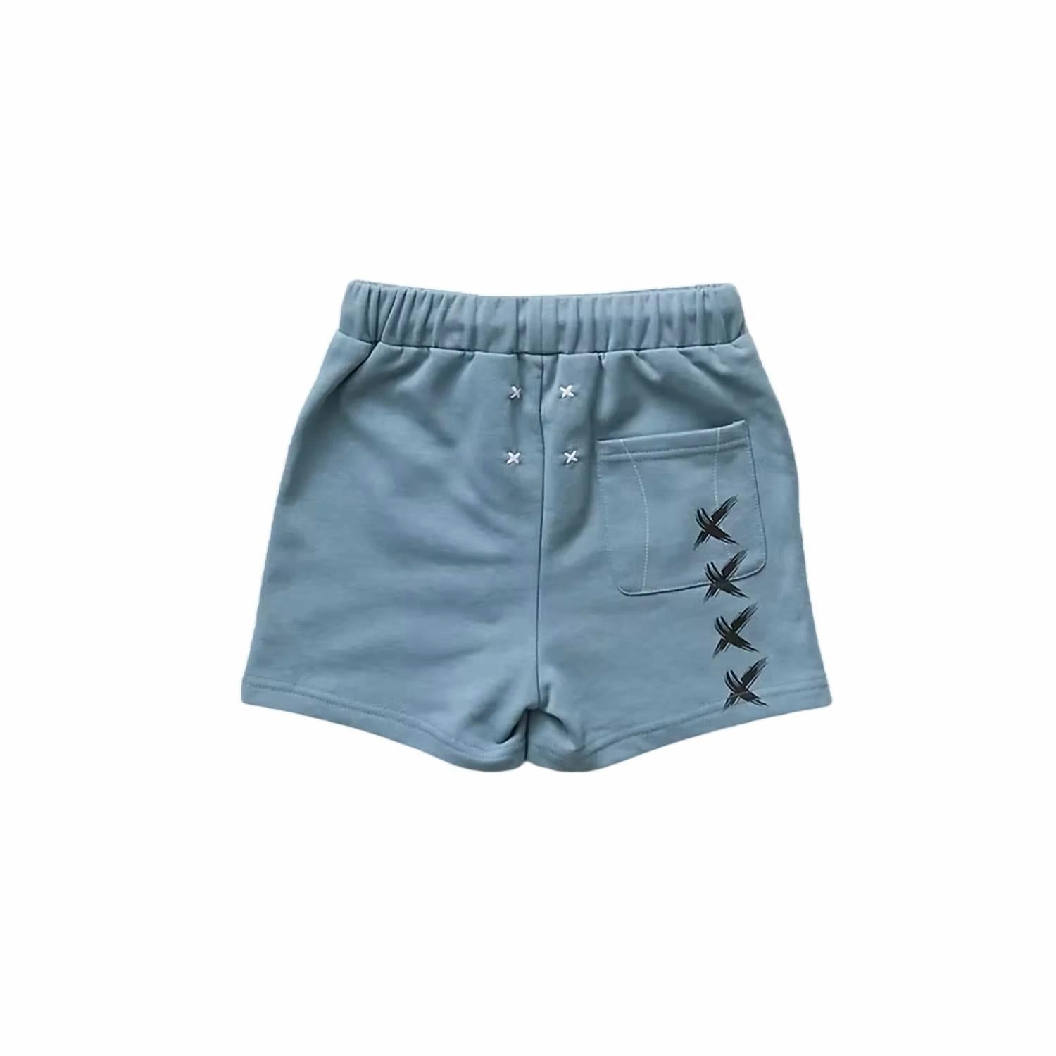 Boys Embroidered Beach Shorts In Teal Boys Drawstring Athletic Shorts