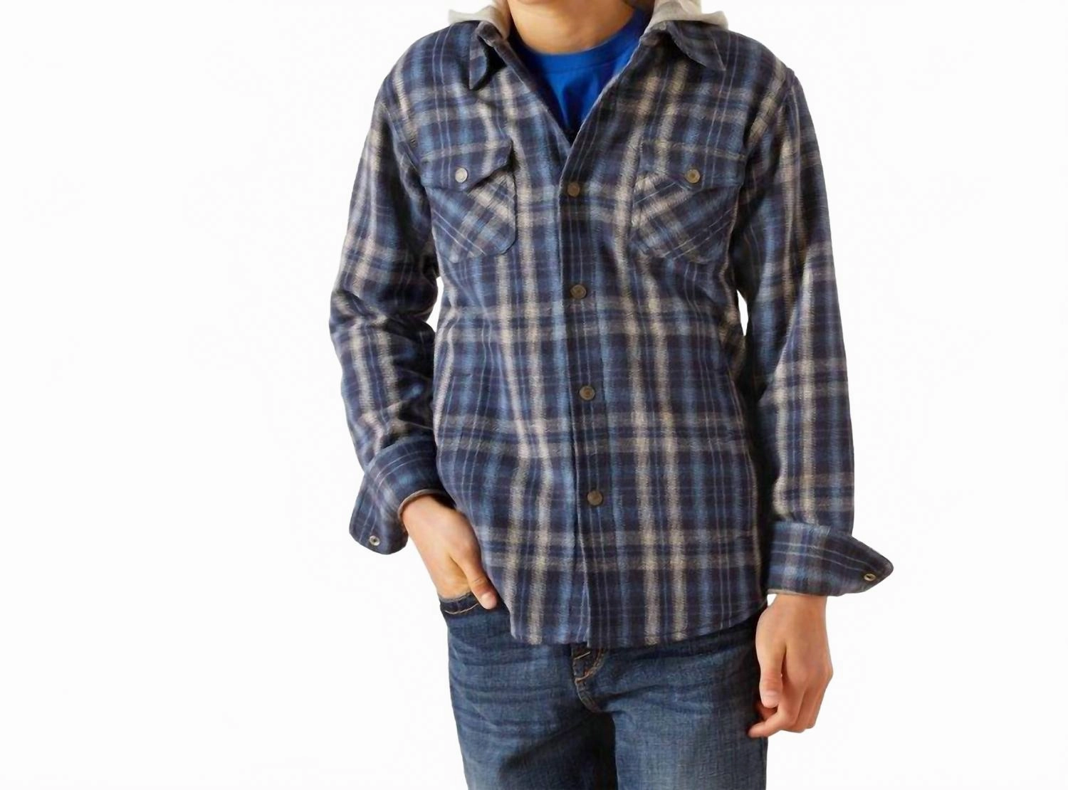Boys Hanley Hooded Shirt Jacket In Blue winter jackets for boys, lightweight puffer boys