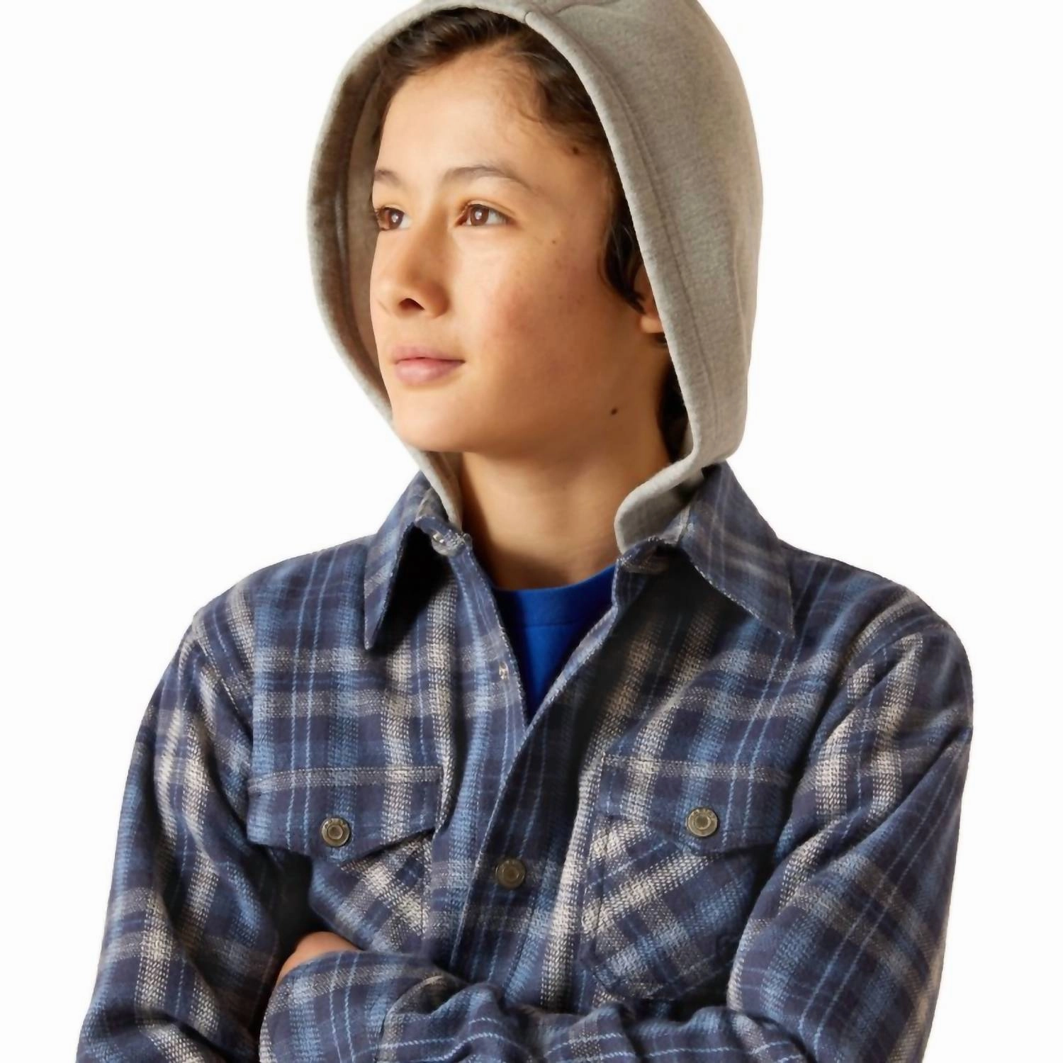 Boys Hanley Hooded Shirt Jacket In Blue Boys Waterproof Parka