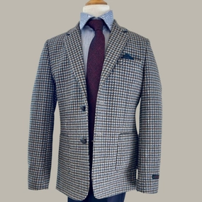 Boys Houndstooth Blazer In Brown Blue winter jackets for boys, lightweight puffer boys
