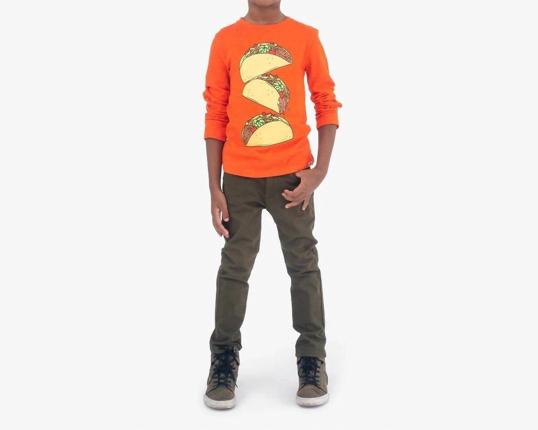 Boys Long Sleeve T-Shirt In Taco Night Boys Henley T Shirt