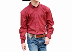 Boys Long Sleeve Western Shirt In Deep Red graphic tees for boys, polo shirts boys