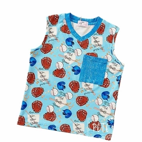 Boys Old Ball Game Shirt In Blue graphic tees for boys, polo shirts boys