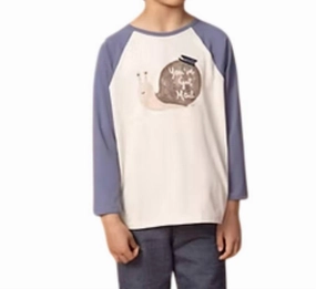 Boys Organic Cotton Baseball Tee Top In Blue Multi graphic tees for boys, polo shirts boys