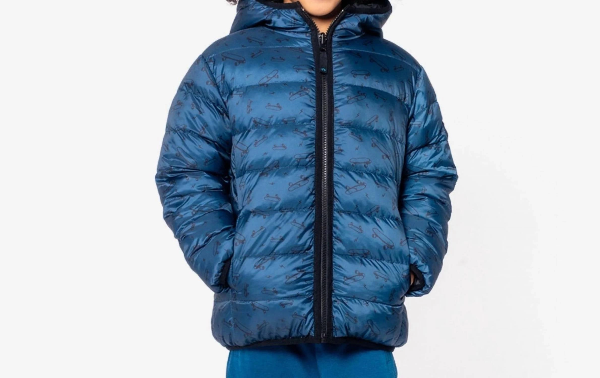 Boys Reversible Puffer Coat In Blue Boys Waterproof Parka