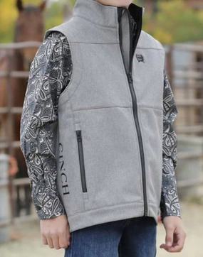 Boys Striped Bonded Fleece Full Zip Logo Vest In Grey winter jackets for boys, lightweight puffer boys