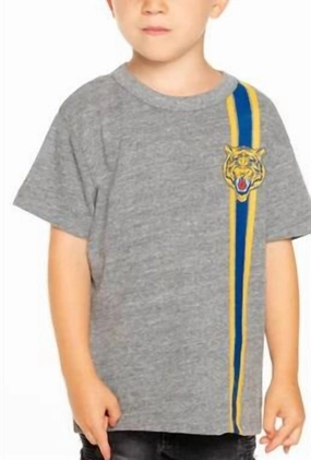 Boys Tiger Stripe Short Sleeve Tee In Grey graphic tees for boys, polo shirts boys