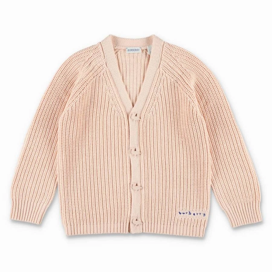 Burberry Girls Pale Cameo Chunky Knit Cardigan ruffle tops girls, long sleeve tees girls