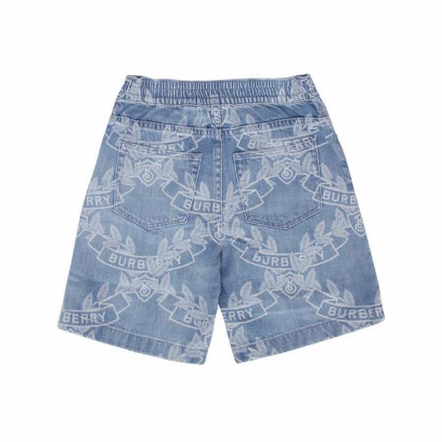 Burberry Kids Castiel Oak Leaf Crest Print Denim Shorts Boys Drawstring Athletic Shorts