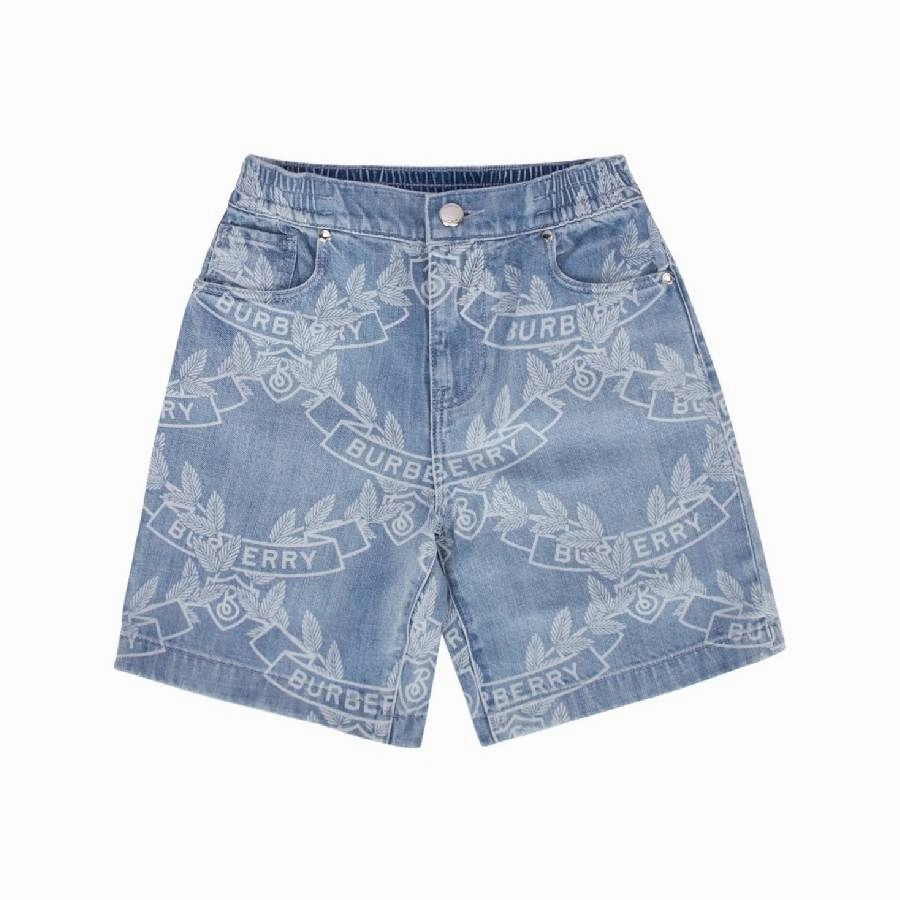 Burberry Kids Castiel Oak Leaf Crest Print Denim Shorts boys athletic shorts, cargo shorts boys