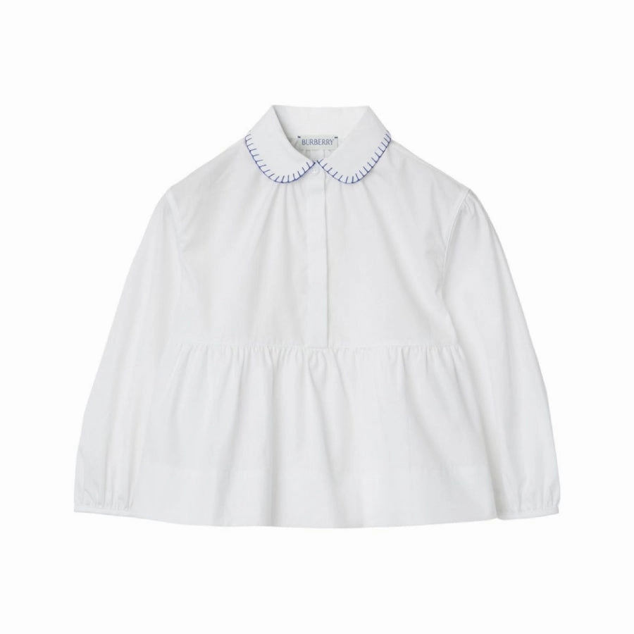 Burberry Kids Cotton Peplum Blouse ruffle tops girls, long sleeve tees girls